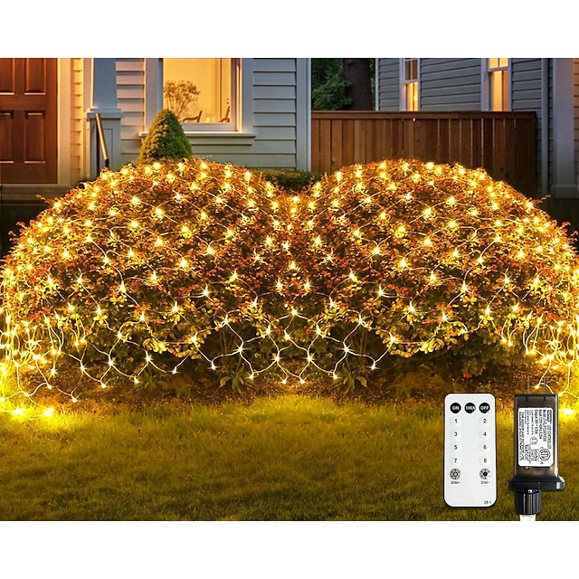  Set di luci a rete collegabili 3 in 1 per interni ed esterni, luci decorative per Natale, Capodanno, matrimonio, atmosfera festiva, telecomando a 13 tasti, tensione di sicurezza 31 V, 1,5 * 1,5 m - 96