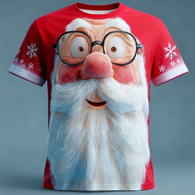  Новогодняя тематика Муж. Дед Мороз 3D Футболка С короткими рукавами Футболка 3D печать Вырез под горло Рубашка Повседневные Оригинальный рисунок Художественный Отпуск Для вечеринок Для улицы