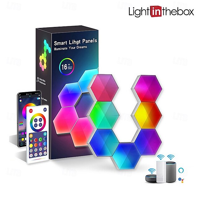 Hexagonal LED Glow Lights, RGBIC Hexagon LED Wall Lights, Wi-Fi Smart Home Creative Wall Lights with Music Sync, Works with Alexa Google Assistant, Remote APP Music Control USB, 3/6/10 Packs 14