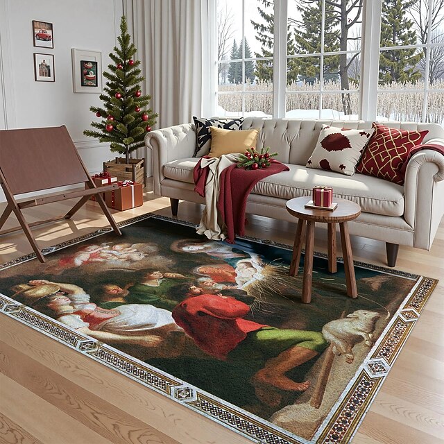 Nativity Scene Area Rug For Living Room And Bedroom, Faux Cashmere ...