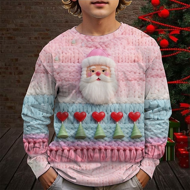  Crăciun Băieți 3D Grafic Mos Craciun Tricou Manșon Lung Primăvară Toamnă Modă De Bază Copii 4-12 ani Stil Nautic În aer liber Casual Zilnic Fit regulat