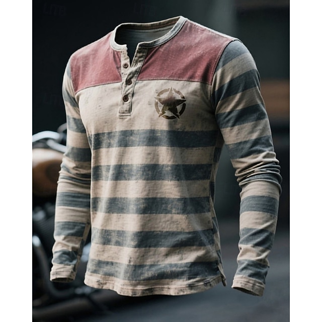  رجالي تي شيرت قميص هينلي المحملات الرسم نجمة شريط هينلي ملابس طباعة ثلاثية الأبعاد الأماكن المفتوحة عطلة مناسب للبس اليومي مناسب للعطلات كم طويل Buttons طباعة بوليستر موضة مصمم كاجوال