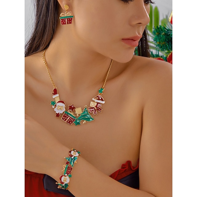  naisten joulukorusetti joulupukilla &puuriipus, juhlava kultainen kaulakoru, korvakorut &rannekorusetti juhlapyhiin &joululahjat
