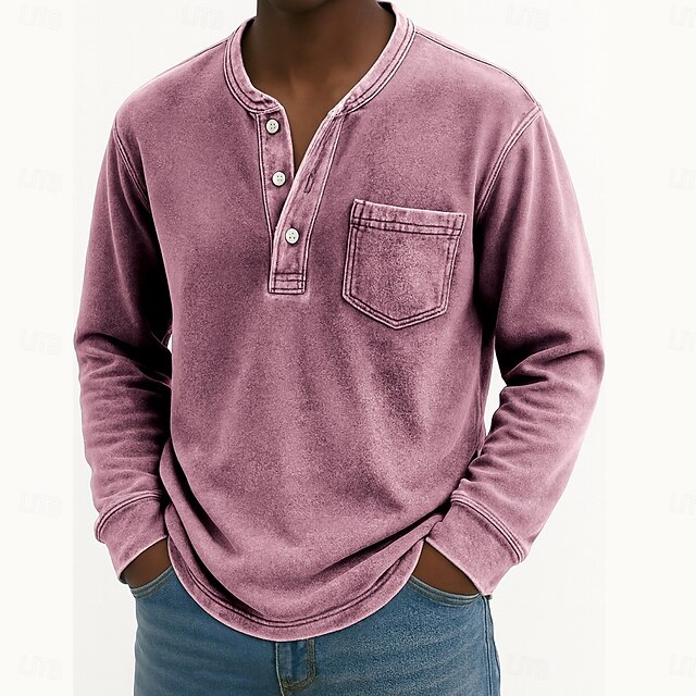 Black Vintage Stitched Henley Collar T-Shirt main image 0