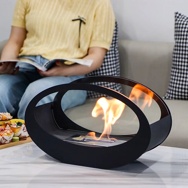 Cheminée bioéthanol,Cheminée Éthanol de Table - Portable,Réctangulaire, Noir, en Acier Inoxydable, 2 Panneaux en Verre | Leroy Merlin