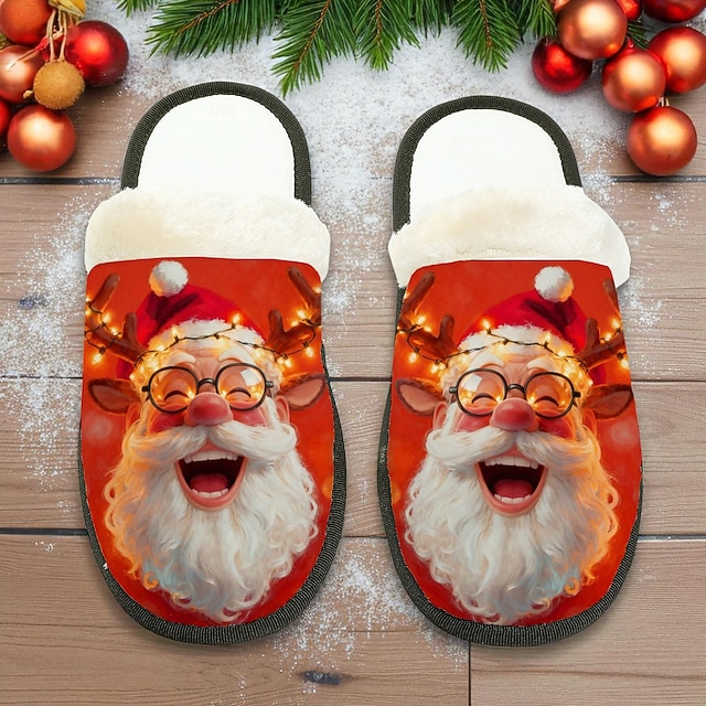  pantofole natalizie da donna a forma di Babbo Natale - design con allegro volto di Babbo Natale e interno in peluche, ultra comode, ideali per rilassarsi a casa, la vigilia di Natale e le riunioni festive