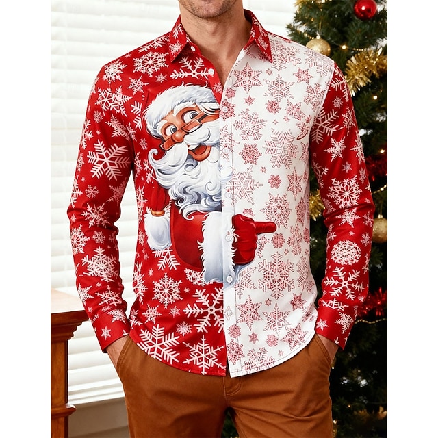  Karácsony Hosszú ujjak Gombos ing Mikulás Grafikus Újdonságok Vicces mert Férfi Felnőttek 3D nyomtatás mert Karácsony Farsang Újév Parti