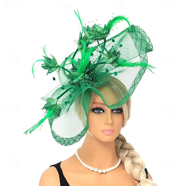  Fascinators Tulle Chapeau Fedora Mariage Fête du thé Course de Chevaux Cocktail Élégant ancien Simple Avec Plume Casque Couvre-chef