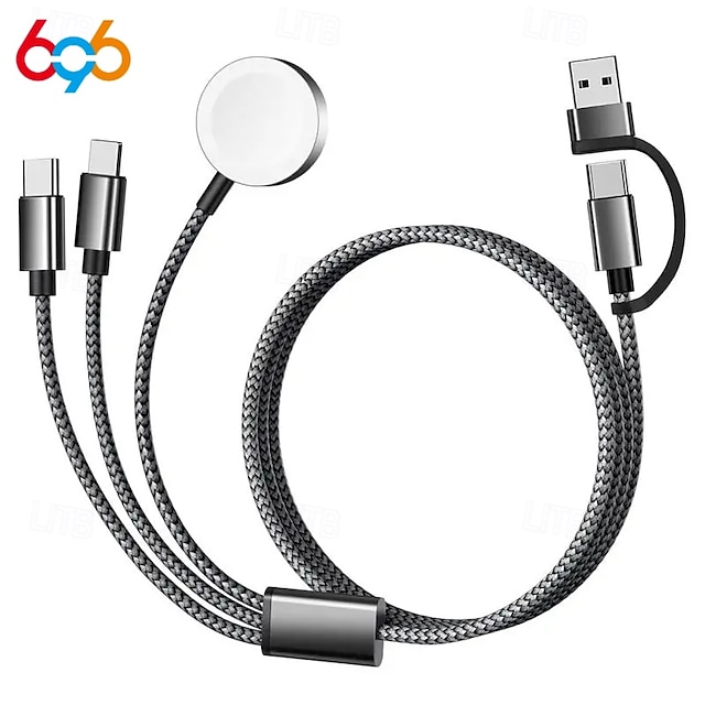  Необходимый дорожный кабель USB-C 3-в-2, подходящий для зарядки Apple Watch/iPhone 17/мультизарядный кабель Lightning, портативный, предназначенный для iWatch и iPhone 16