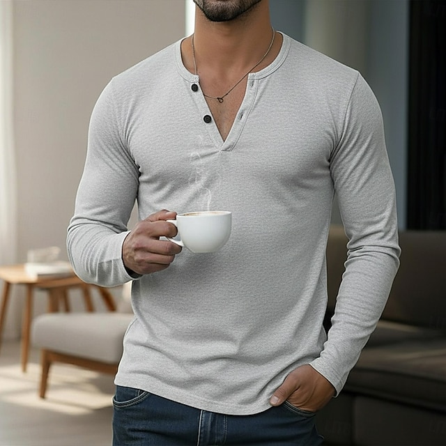 Herren T-Shirt Langarmshirt Langarm V Ausschnitt Sommer Ganzjahres Einfarbig Täglich Lässig Streetstyle Rein Outdoor Straße Lässig Schwarz Weiß Wein Top T-Shirt für Herren