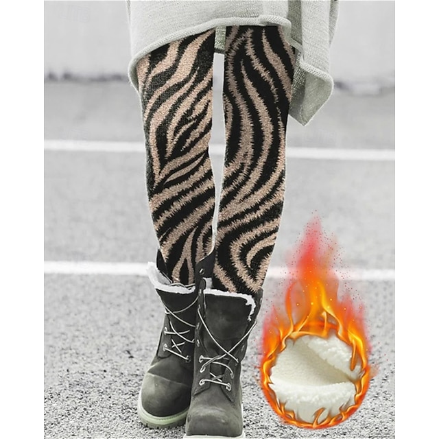  Dámské Legíny Pohodlné legíny Vinobraní Módní Šik ven Plná délka Vysoký pasPantsVánoce Grafika Zebra Potisk Fleece Zahřívací Pohodlný Elastické Venkovní Dovolená ulice Hnědá Podzim Zima Vypasovaný
