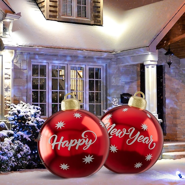  2 ks vánoční venkovní nafukovací zdobené koule 60 cm (23,6 palce), obrovské velké vánoční ozdoby na strom, dvůr, trávník, zahradu, verandu, nafukovací koule, ozdoby s pumpičkou