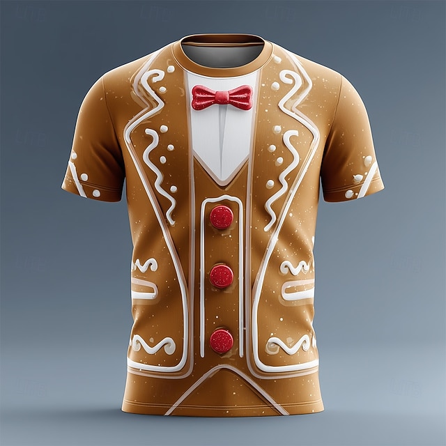  Camiseta de disfraz 3D de pan de jengibre navideño para hombre, diseño divertido de traje de galleta, atuendo de fiesta para el día del suéter feo o reunión navideña.