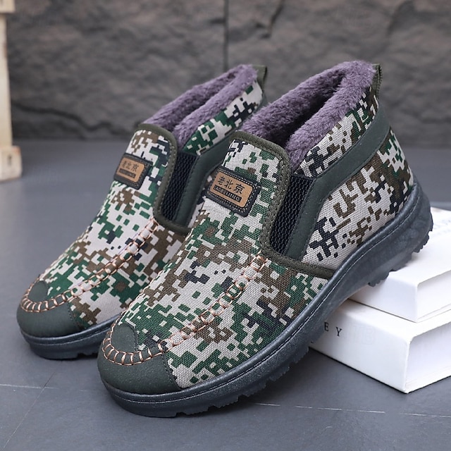  herrslip-on-kängor i kamouflage – varmt fleecefoder, avslappnad friluftsstil, perfekt för kallt väder och utomhusaktiviteter