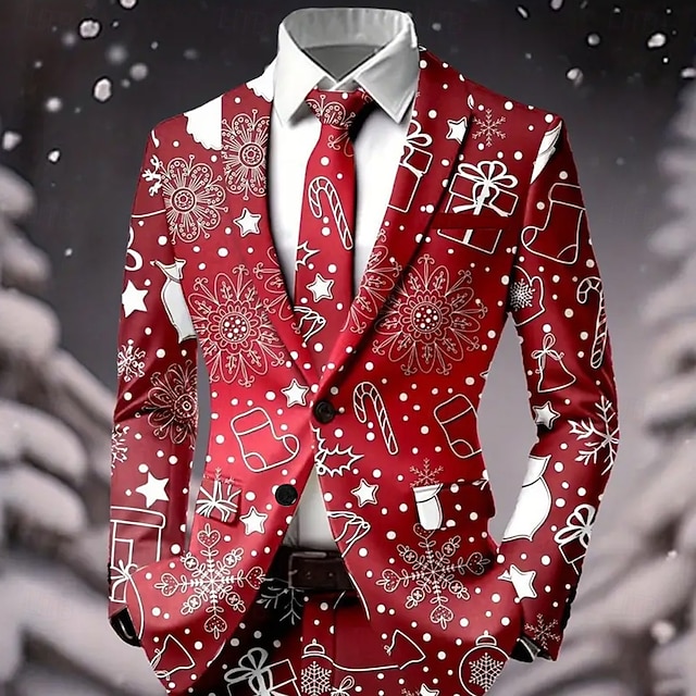  Hombre chaqueta Abrigo Navidad Casual Casual / Diario Casual Otoño invierno 100% Poliéster Copo Impresión 3D Botones Mantiene abrigado Cómodo Botonadura Simple Chaqueta de sport A B C D