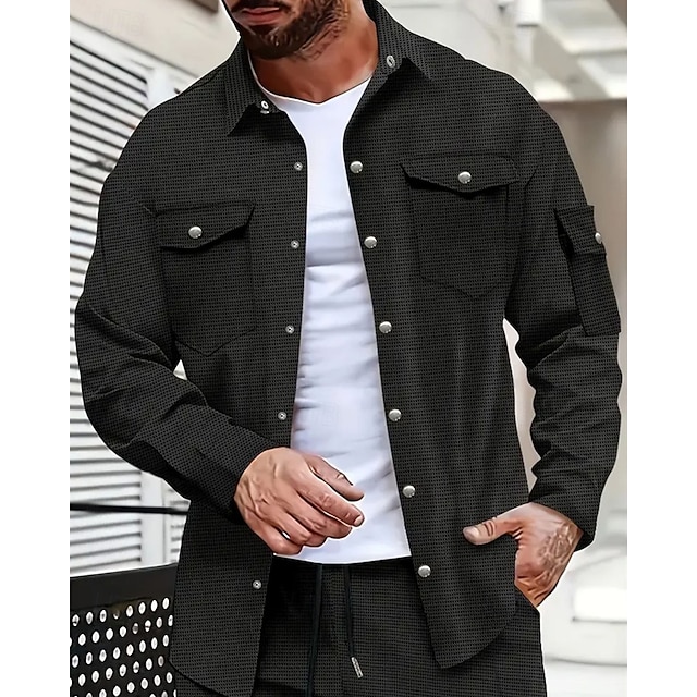  Herren Hemd Sommerhemd Freizeithemd Knopfhemd Schwarz Weiß Gelb Rosa Wein Langarm Einfach Revers Urlaub Hawaiianisch Tasche Bekleidung Polyester Mode Lässig Bequem