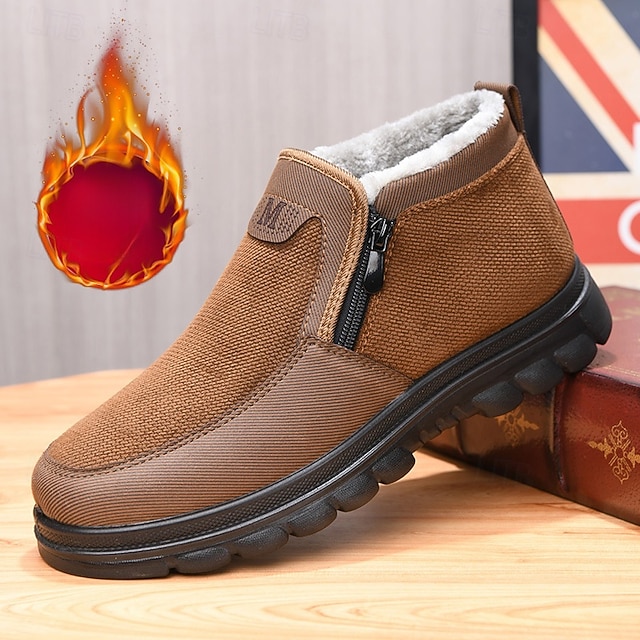 حذاء شتوي رجالي سهل الارتداء من الجلد الصناعي مع بطانة من الصوف - حذاء مريح ودافئ للطقس البارد والنزهات غير الرسمية