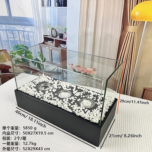  skleněný velký stolní krb přenosný ohniště s miskou na oheň, čisté hoření bioetanolu, bezodvětrávací krb pro vnitřní i venkovní terase, párty