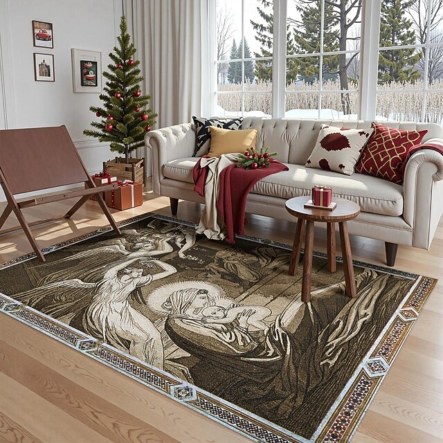 Nativity Scene Xmas Area Rug For Living Room And Bedroom, Faux Cashmere ...