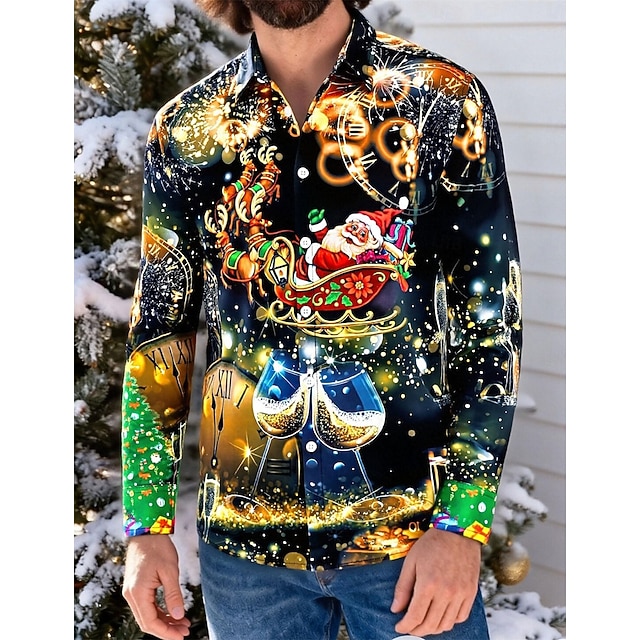  Karácsony Hosszú ujjak Gombos ing Mikulás Grafikus Újdonságok Vicces mert Férfi Felnőttek 3D nyomtatás mert Karácsony Farsang Újév Parti