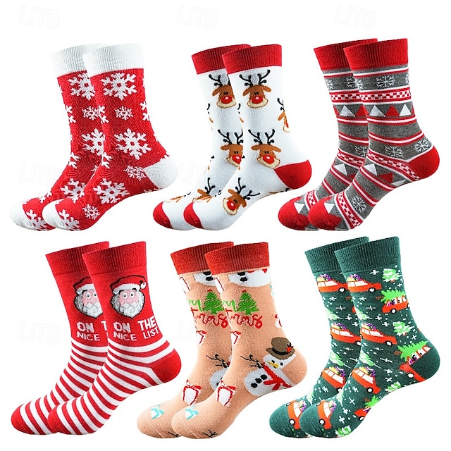  Hombre 6 pares Paquetes múltiples Calcetín Calcetines para correr Calcetines informales Calcetines de Navidad Multi Color Color Papá Noel Cada Árbol de Navidad Navidad Vacaciones Deporte Básico Medio