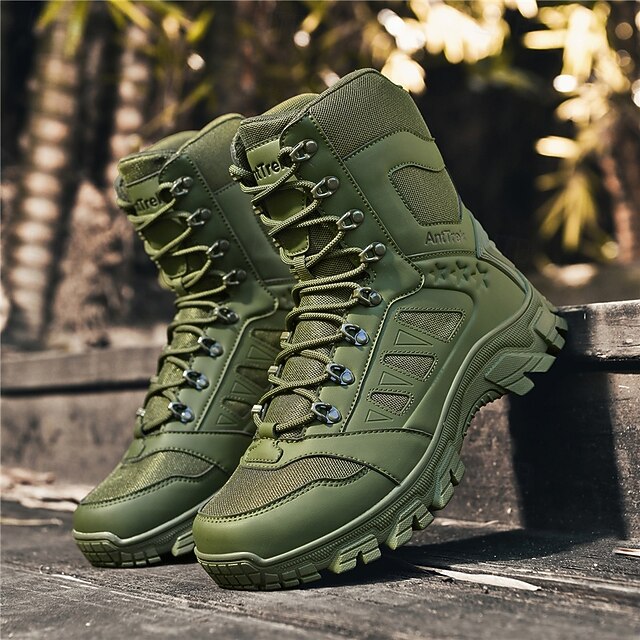 Men's Light Brown Tactical Combat Boots with Breathable Mesh Panels and ...