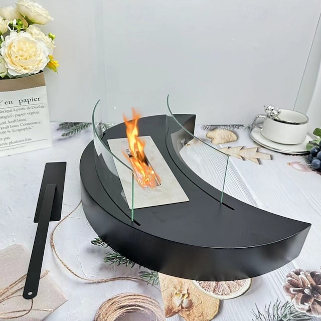  בור אש שולחני פנימי וחיצוני - אח שולחני קטן משודרג ובטוח יותר מפלדת אל-חלד עם אבנים למסיבות ערב, בור אש שולחני מיני נייד - מתנה לחנוכת בית