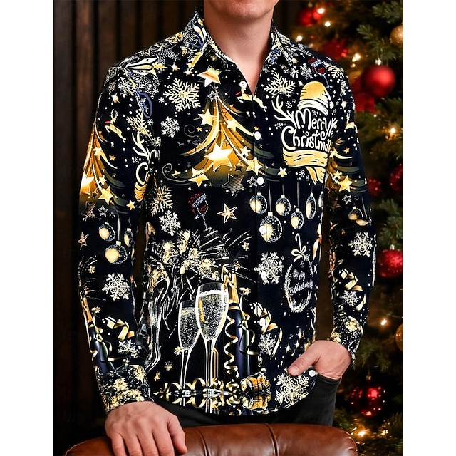  Karácsony Hosszú ujjak Gombos ing Karácsonyi fények Grafikus Újdonságok Vicces mert Férfi Felnőttek 3D nyomtatás mert Karácsony Farsang Újév Parti