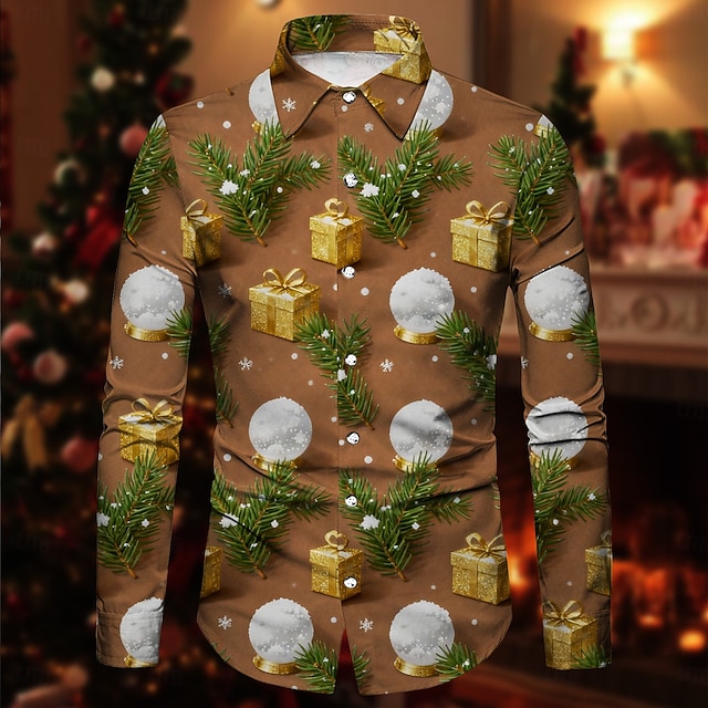  Karácsony Hosszú ujjak Gombos ing Mikulás Grafikus Újdonságok Vicces mert Férfi Felnőttek 3D nyomtatás mert Karácsony Farsang Újév Parti