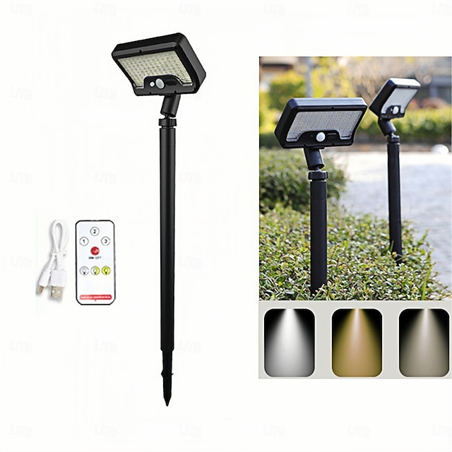  92led Tri Color Switching Solar Lawn Light Motion Sensor Channel Light Usb Power Supply Adjustable Angle Garden Courtyard Lighting  1PC