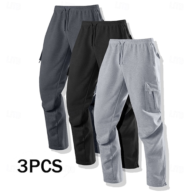  Men's Cargo Sweatpants Fleece Pants Joggers Trousers Casual Pants Drawstring Elastic Waist Multi-pack Solid Color Windproof Outdoor Full Length Outdoor Casual Daily Fashion Streetwear
