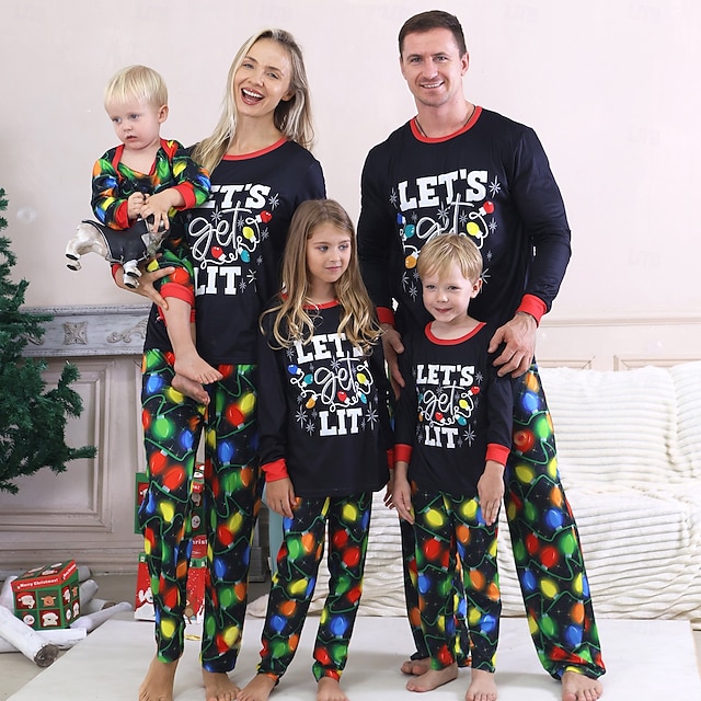 Christmas Long Sleeves Family Matching Pajamas Set Christmas Lights ...