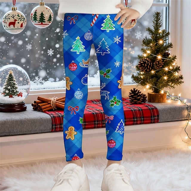 Dla dziewczynek 3D Graficzny Kratka Choinka Spodnie Getry Wiosna Jesień Śłodkie Podstawowy Dzieci 4-12 lat Na zewnątrz Codzienny Regularny