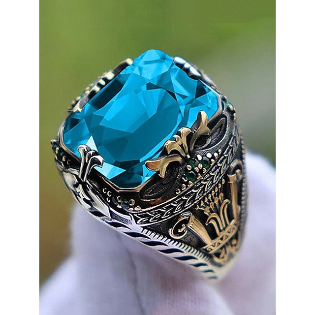  Bague en alliage pour homme avec pierres précieuses, bijou gothique vintage avec grosse pierre, accessoire de mode multicolore, cadeau de Noël unique pour les fêtes et au quotidien