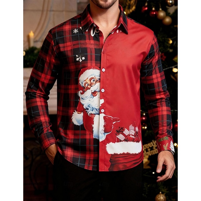  Karácsony Hosszú ujjak Gombos ing Mikulás Grafikus Újdonságok Vicces mert Férfi Felnőttek 3D nyomtatás mert Karácsony Farsang Újév Parti