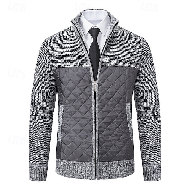 Męskie Sweter Rozpinany Przycięty sweter Sweter z zamkiem Sweter z dzianiny Prążkowany Robić na drutach Zwykłe topy Niejednolita całość Kieszeń Równina Kołnierz stawiany Moda Klasyczny Urlop Dzienne