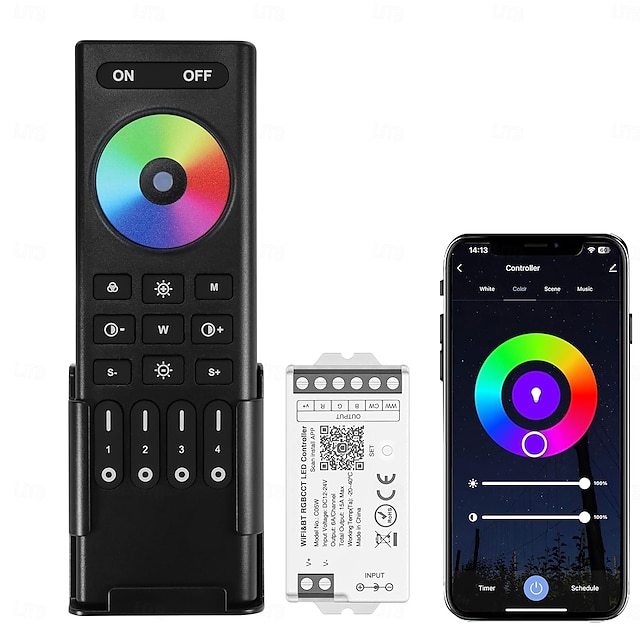  WiFi Remote Controller Kit for RGB CCT RGBW Dimming LED Strip Lights 4-Zone 2.4G Wireless Control  DC12-24V 5-in-1 LED Controller Compatible with Alexa Google Home Smart Life Tuya APP