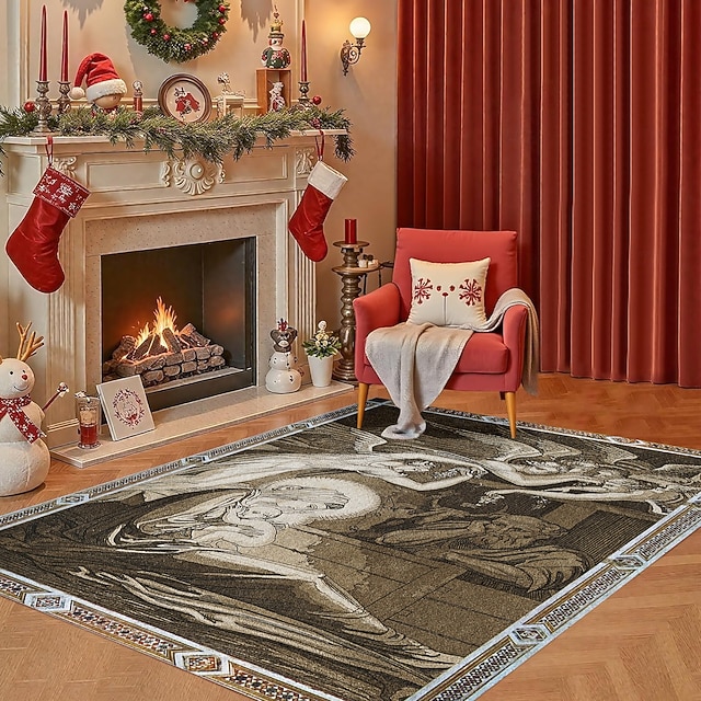 Nativity Scene Xmas Area Rug For Living Room And Bedroom, Faux Cashmere ...