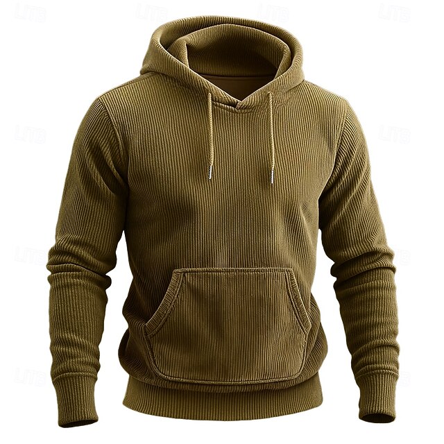Sweat Homme Col Zippé Velours Côtelé – Sweatshirt Confort Avec Poche Kangourou, Tailles M à 3XL