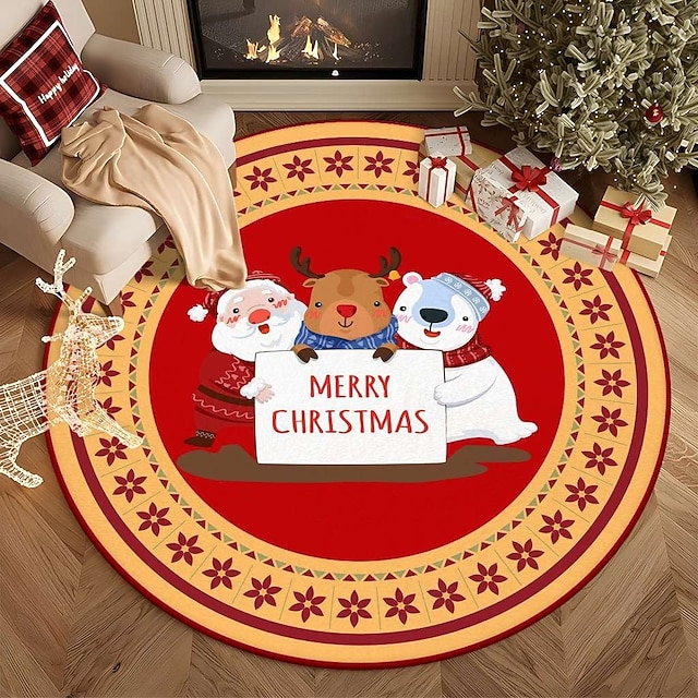  Pyöreä punainen jouluinen lattiamatto, imukykyinen, nopeasti kuivuva ja liukumaton koristematto eteiseen, olohuoneeseen