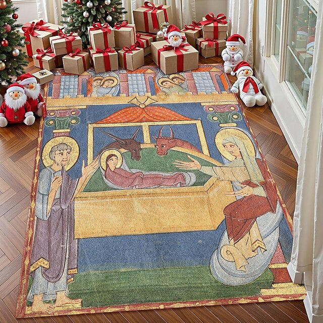 Nativity Scene Area Rug For Living Room And Bedroom, Faux Cashmere ...