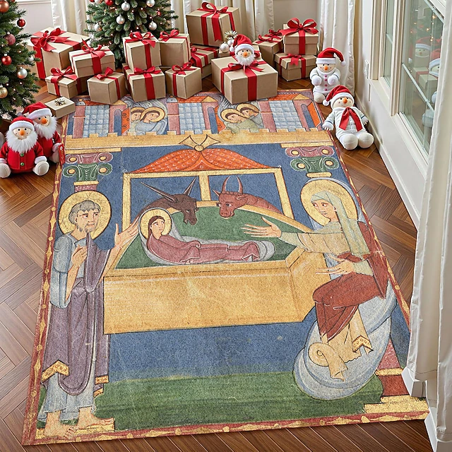Nativity Scene Area Rug For Living Room And Bedroom, Faux Cashmere ...