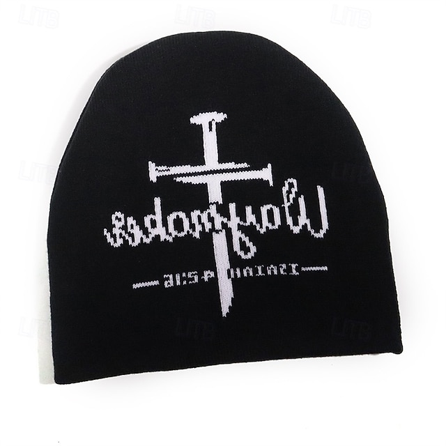  Herre Unisex Beanie lue Vinterhatter Luer Strikk lue Vinterlue Svart Rød polyester Strikket Koselig Halloween Dagligdagstøy Bokstaver Kors Varm