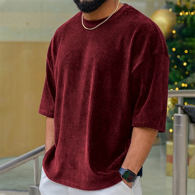  Per uomo Maglietta Camicia di Velluto a Coste Camicia a Maniche Corte Manica Corta Girocollo Estate Semplice Moda Designer Essenziale Jacquard Vacanza Streetwear Uscire Vinaccia Nero Bianco Maglietta