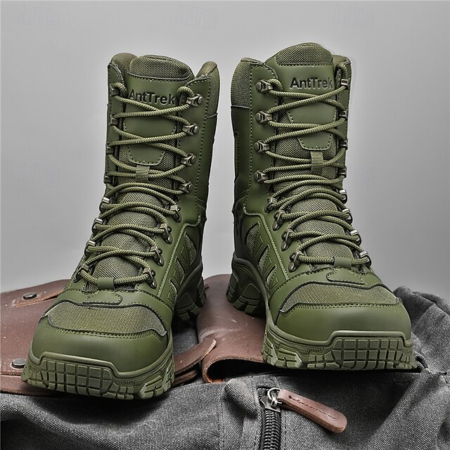 Men's Light Brown Tactical Combat Boots with Breathable Mesh Panels and ...