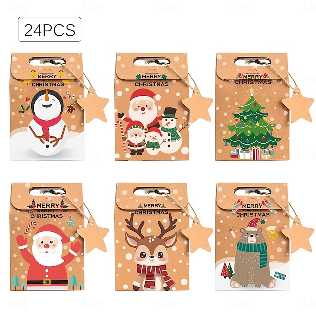  24 коробки для рождественских угощений, конфеты, пряничный домик, мини-коробка для рождественской вечеринки, небольшой картонный подарочный контейнер для рождественских угощений, печенья, сладостей,