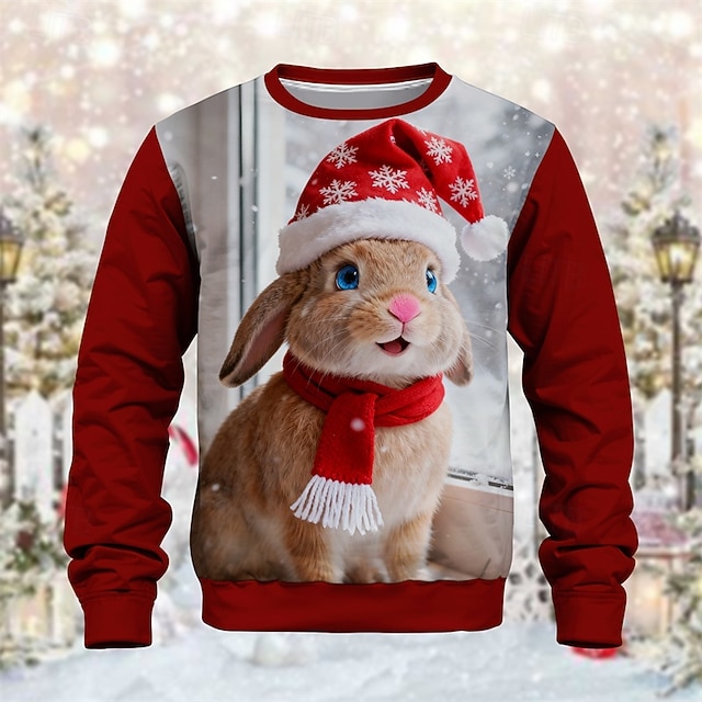  Natale Unisex Ragazzi Ragazze 3D Grafico Coniglio Felpa Manica Lunga Primavera Autunno Moda Essenziale Bambini 4-12 Anni Girocollo All'aperto Casuale Quotidiano Vestibilità regolare