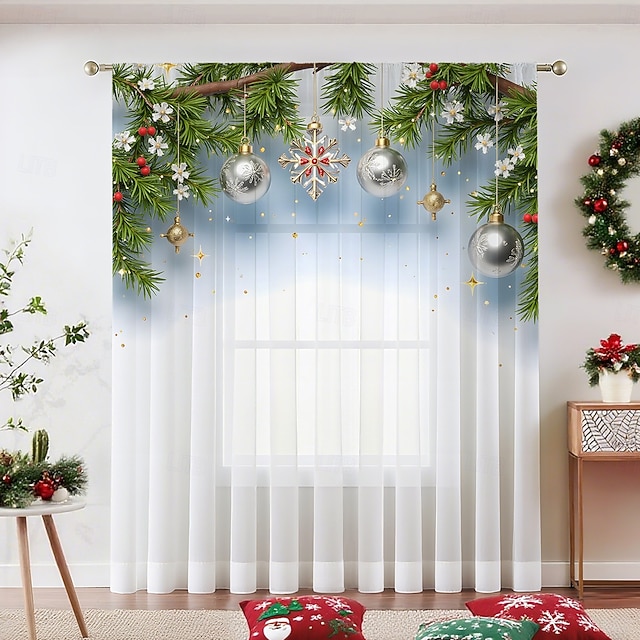  Рождественские прозрачные шторы серии 2025, 3D цифровая печать, оконные шторы для гостиной, спальни, праздничное украшение, декор для дома, элегантные праздничные шторные панели