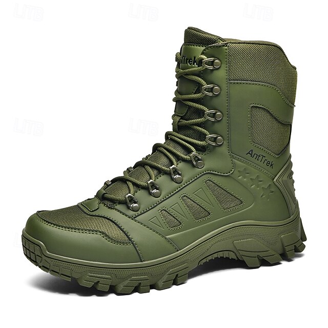 Men's Light Brown Tactical Combat Boots with Breathable Mesh Panels and ...