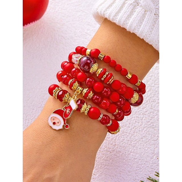 Set di braccialetti natalizi Babbo Natale fiocco di neve albero di Natale braccialetto di perline multicolore Jingle Bell renna braccialetti con